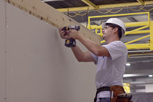 The Drywall Finish Station in our central Illinois Modular Home Building Facility.
