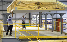 The Roof Set Station in our central Illinois Modular Home Building Facility.